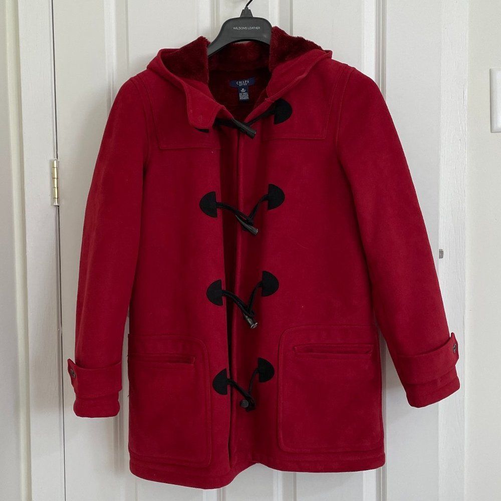Women Chaps Toggle Faux Suede Vintage Jacket in Red Size Medium